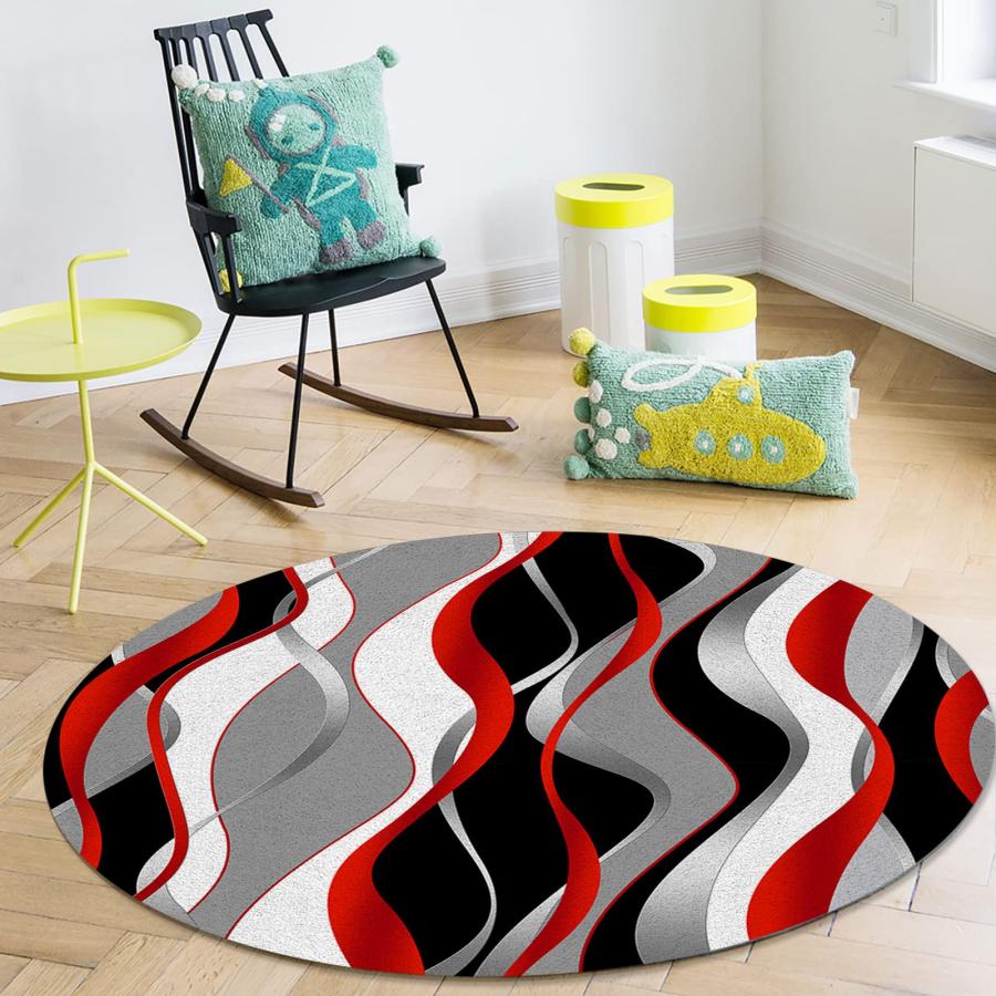 【並行輸入品】Round Area Rugs 4 FT Diameter for for Bedroom 3D Abstract Red Gr_9