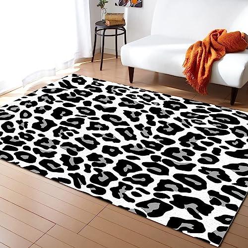 Black White Animal Leopard Area Rugs, Minimalist Art Print Zebra 並行輸入品