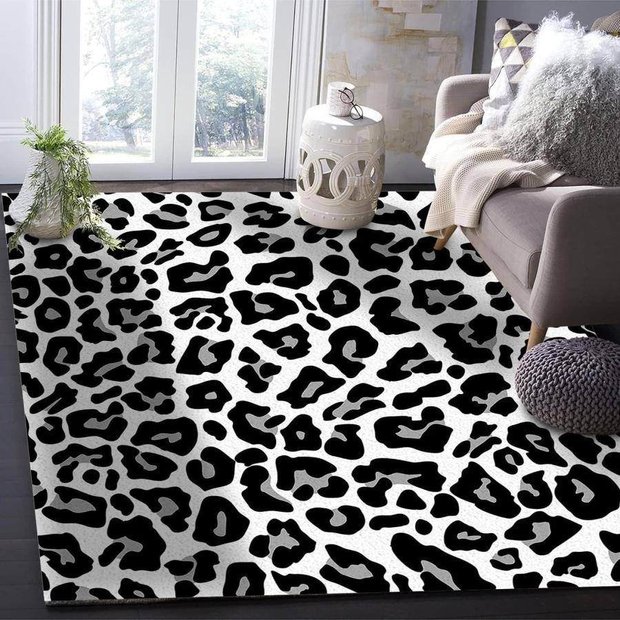 Black White Animal Leopard Area Rugs, Minimalist Art Print Zebra 並行輸入品