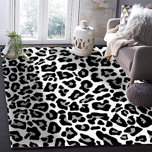 Black White Animal Leopard Area Rugs, Minimalist Art Print Zebra 並行輸入品