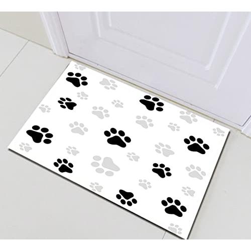【並行輸入品】Bath Mat Black \u0026 White Dog Paw Prints Home Decor Durable Welcomeの画像