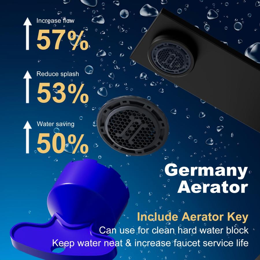 【並行輸入品】CEINOL バスルームシンク蛇口 3穴 マットブラック バスルーム蛇口 8インチ ポップアップ排水管とホース付き 広範囲に広がる_9