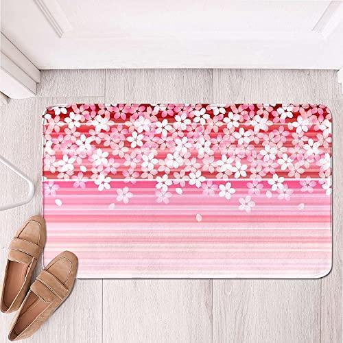 【並行輸入品】Pink White Flower Non Slip Entryway Rugs for Indoor Outdoor Entrの画像