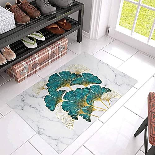 【並行輸入品】Teal Ginkgo Biloba Leaf White Marble Gold Stripes Non Slip Entryの画像