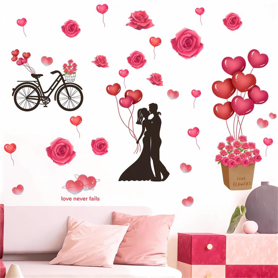 Romantic Lovers Red Rose and Balloons Wall Stickers, sacinora Fl 並行輸入品｜import-tabaido｜07