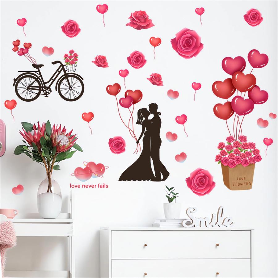 Romantic Lovers Red Rose and Balloons Wall Stickers, sacinora Fl 並行輸入品｜import-tabaido｜10
