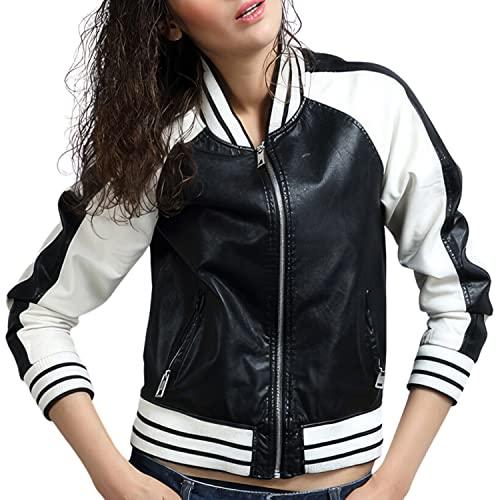 【並行輸入品】Genuine Sheepskin Leather Rib knit Collar White Strips Bomber Ba_1