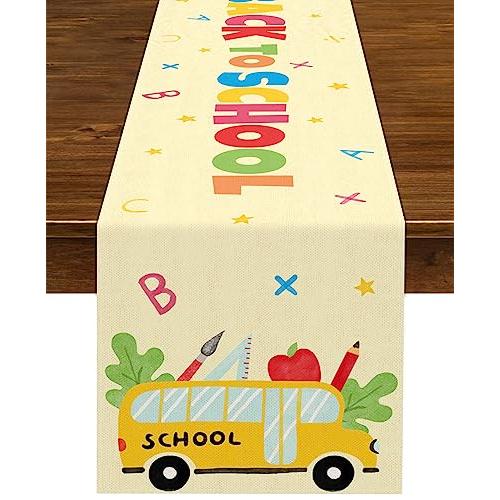 【並行輸入品】Nepnuser Welcome Back to School テーブルランナー スクールバス キッズ 学校初日 パーティーデコレ
