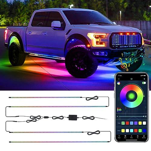 【並行輸入品】LivTee 車用アンダーグローキット アプリコントロール付き RGB LEDライト 音楽モードとDIYモード 2ラインデザインの画像
