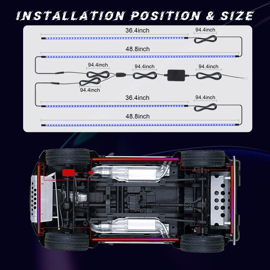 【並行輸入品】LivTee 車用アンダーグローキット アプリコントロール付き RGB LEDライト 音楽モードとDIYモード 2ラインデザインの画像
