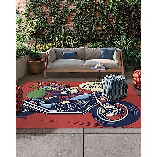 【並行輸入品】Outdoor Rug,4x6 ft Merry Christmas Santa Claus Carrying Gifts onの画像
