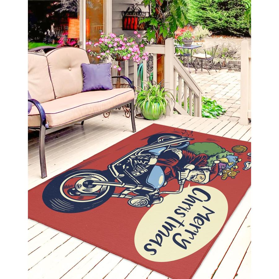 【並行輸入品】Outdoor Rug,4x6 ft Merry Christmas Santa Claus Carrying Gifts onの画像
