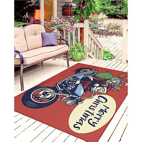 【並行輸入品】Outdoor Rug,4x6 ft Merry Christmas Santa Claus Carrying Gifts onの画像