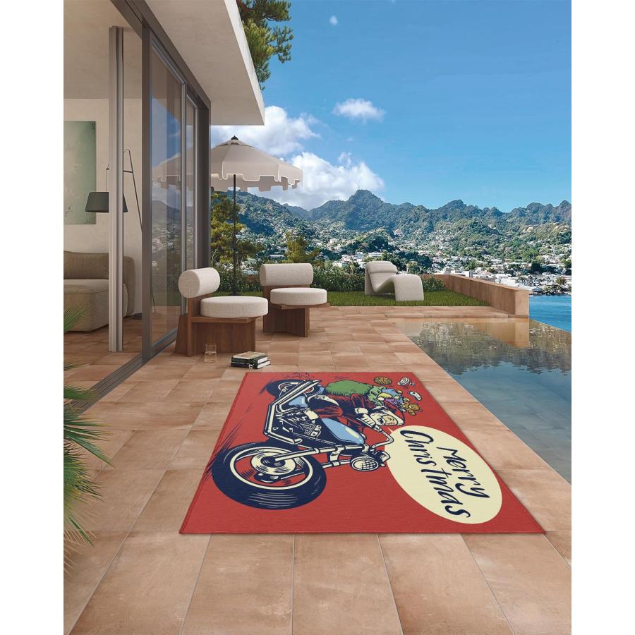 【並行輸入品】Outdoor Rug,4x6 ft Merry Christmas Santa Claus Carrying Gifts onの画像