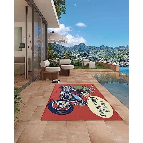 【並行輸入品】Outdoor Rug,4x6 ft Merry Christmas Santa Claus Carrying Gifts onの画像