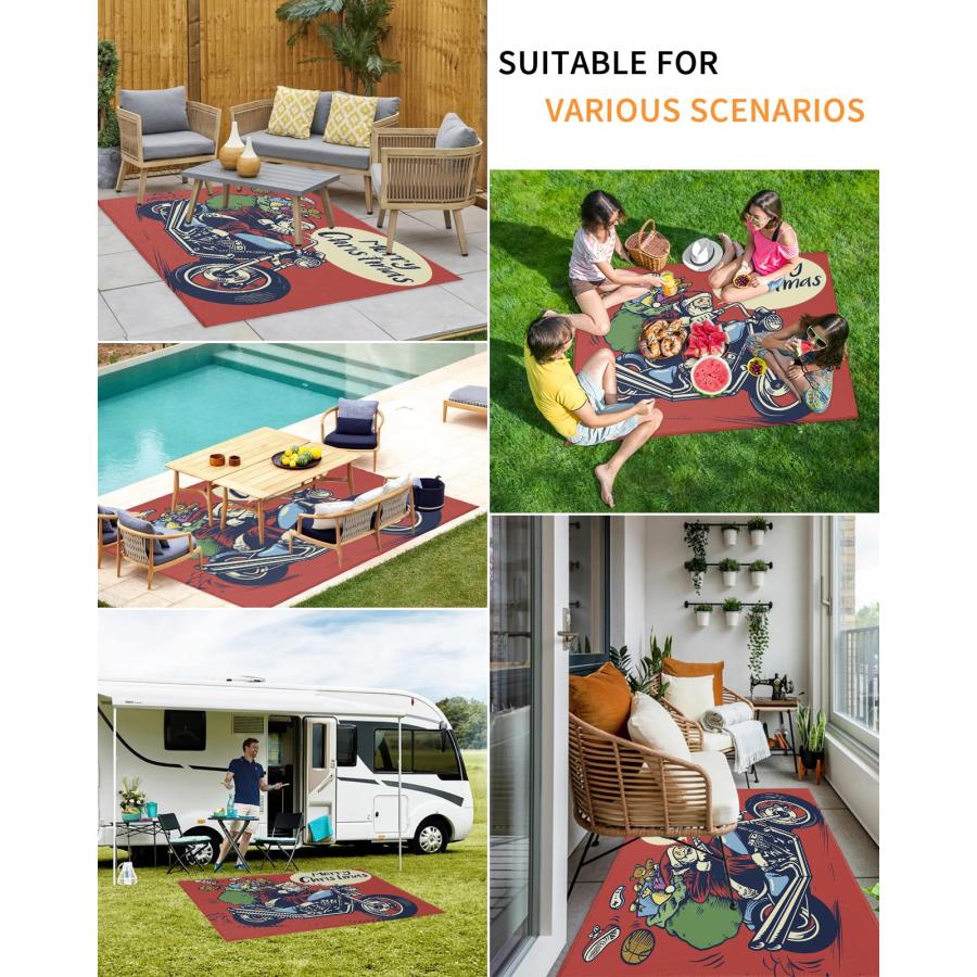 【並行輸入品】Outdoor Rug,4x6 ft Merry Christmas Santa Claus Carrying Gifts onの画像