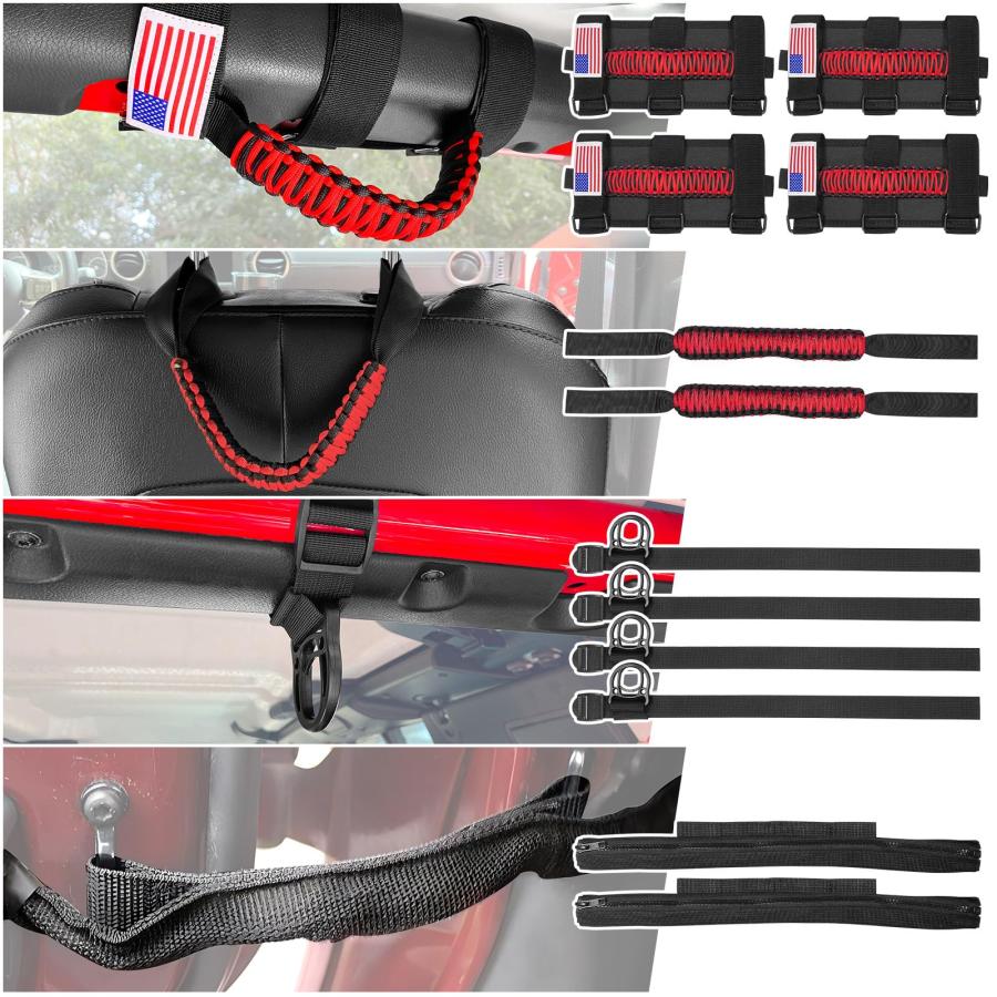 【並行輸入品】J Y デュオ グラブハンドルキット インテリアアクセサリー ジープラングラーグラディエーター用 ハンドル4本パラコードグリップ付 | 