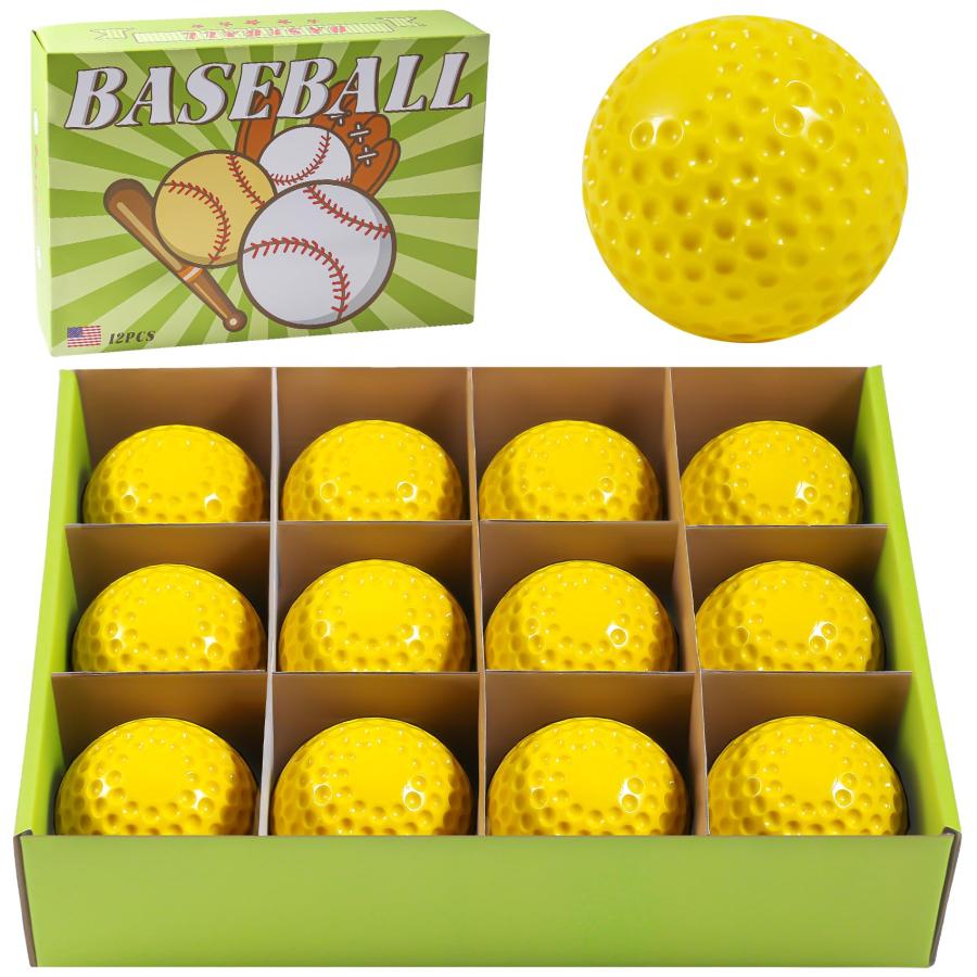 プロ野球・ピッチングボール 並行輸入品】イエローディンプル野球ボール 12個パック トレーニング