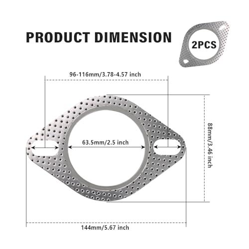 2PCS 2.5" Exhaust Manifold Gasket Set，2 Bolt Exhaust Pipe Gasket 並行輸入品