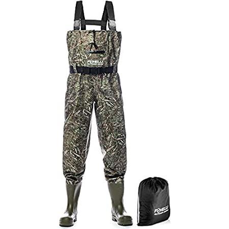 代引き人気 Foxelli 100 並行輸入品 フライフィッシング ダックハンティング 緊急投水用 メンズ ブーツ付き 迷彩フィッシングウェーダー ナイロンチェストウェーダー フローター