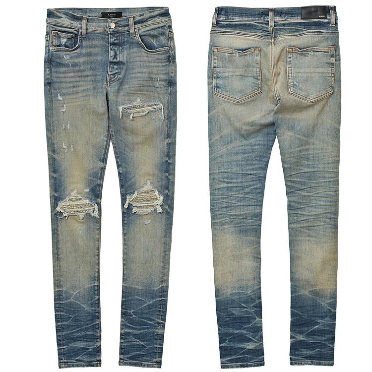 AMIRI アミリ ジーンズ BANDANA JACQUARD JEAN AMDNSY1004 VINTAGE INDIGO スーパーストレッチ ダメージ リペアの画像