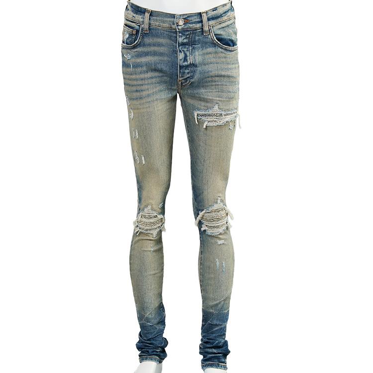 AMIRI アミリ ジーンズ BANDANA JACQUARD JEAN AMDNSY1004 VINTAGE INDIGO スーパーストレッチ ダメージ リペアの画像