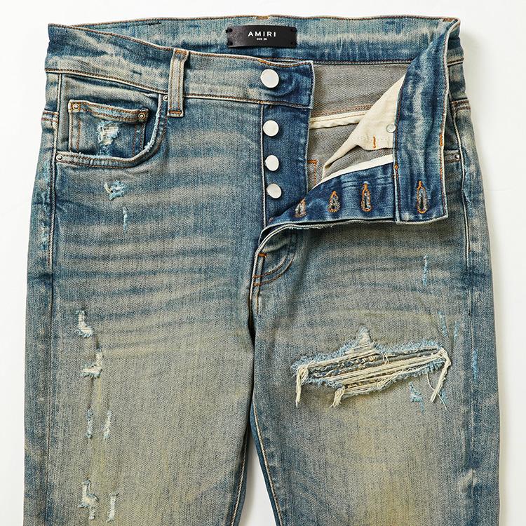 AMIRI アミリ ジーンズ BANDANA JACQUARD JEAN AMDNSY1004 VINTAGE INDIGO スーパーストレッチ ダメージ リペアの画像