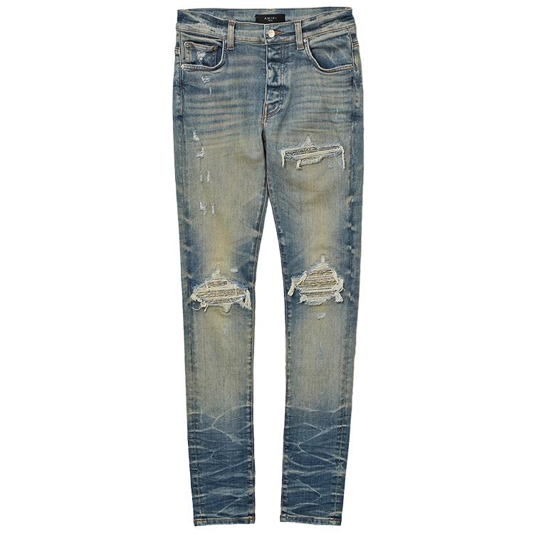 AMIRI アミリ ジーンズ BANDANA JACQUARD JEAN AMDNSY1004 VINTAGE INDIGO スーパーストレッチ ダメージ リペアの画像