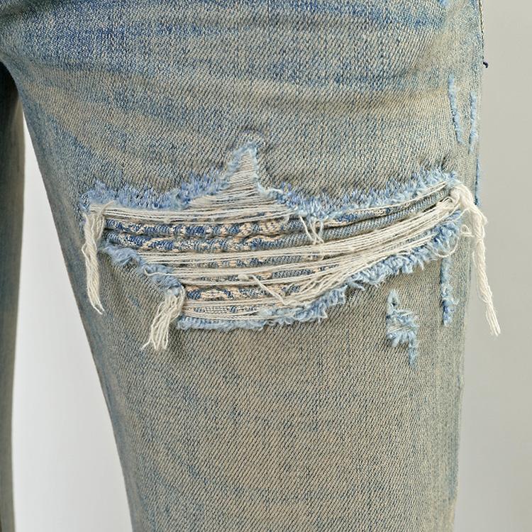 AMIRI アミリ ジーンズ BANDANA JACQUARD JEAN AMDNSY1004 VINTAGE INDIGO スーパーストレッチ ダメージ リペアの画像