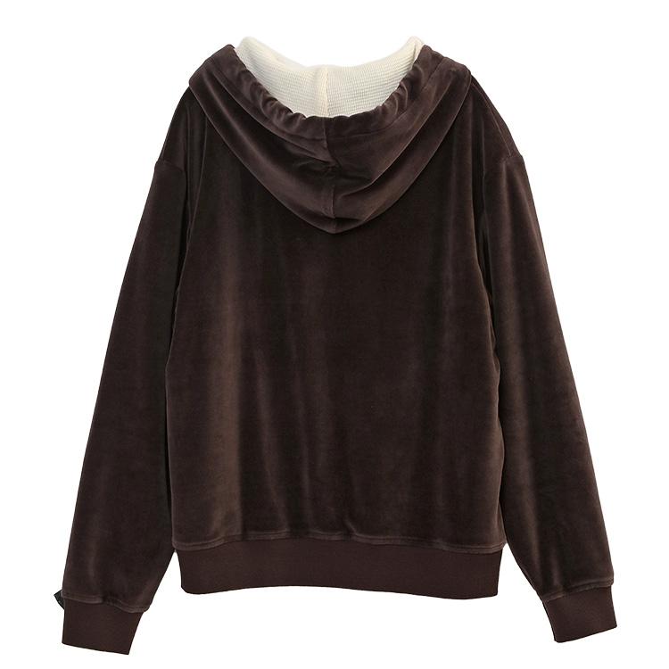セリーヌ CELINE ベルベット ジップアップ パーカー RY0GC0F09-19JJ ブラウン/エクリュの画像
