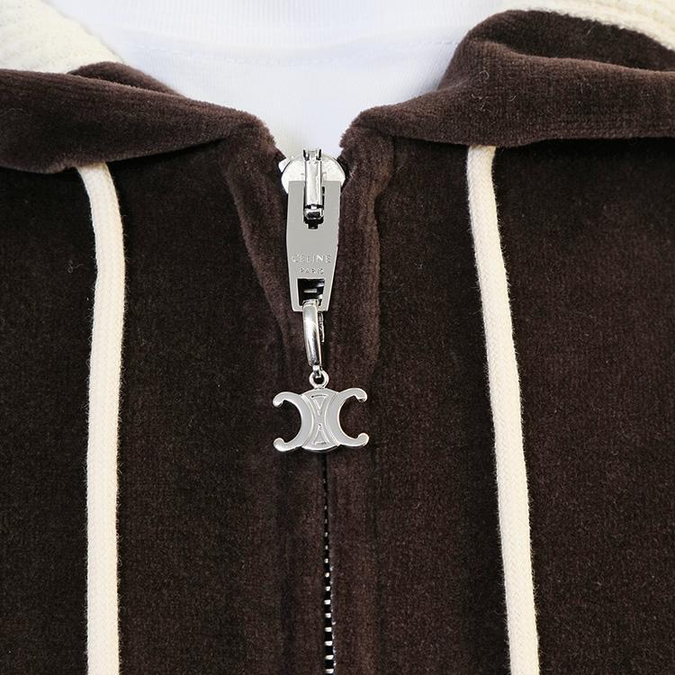 セリーヌ CELINE ベルベット ジップアップ パーカー RY0GC0F09-19JJ ブラウン/エクリュの画像
