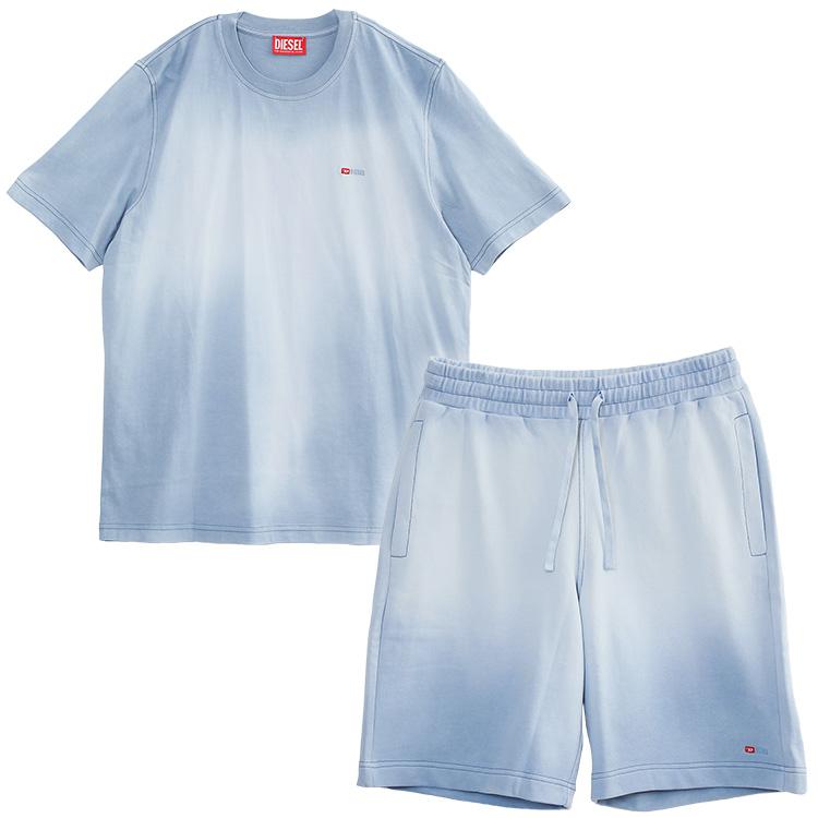 ディーゼル DIESEL セットアップ Tシャツ スウェット ハーフパンツ ブルー フェードカラー A16621/A16516-85X メンズの画像