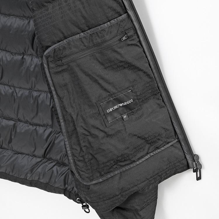 アルマーニ メンズ 総柄 ダウン EMPORIO ARMANI フード付き ナイロン ダウンジャケット EM003043-AF15384-UC001 ブラックの画像