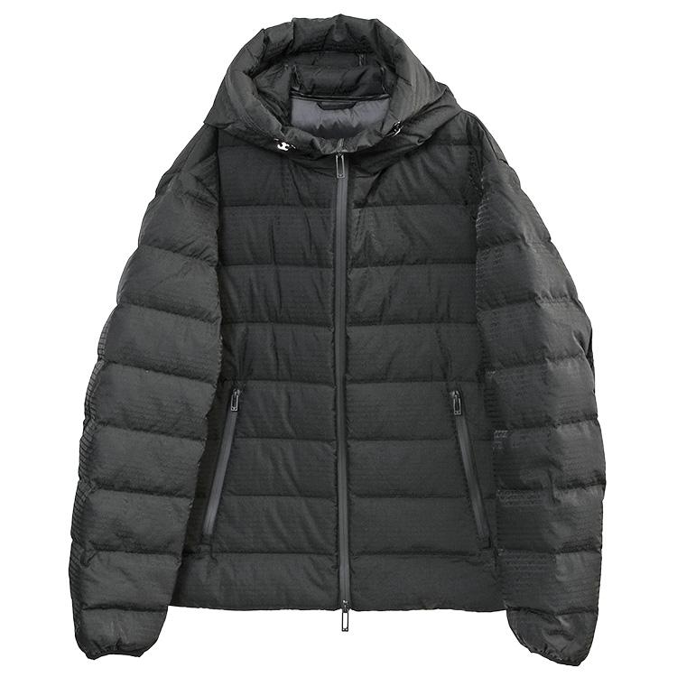 アルマーニ メンズ 総柄 ダウン EMPORIO ARMANI フード付き ナイロン ダウンジャケット EM003043-AF15384-UC001 ブラックの画像