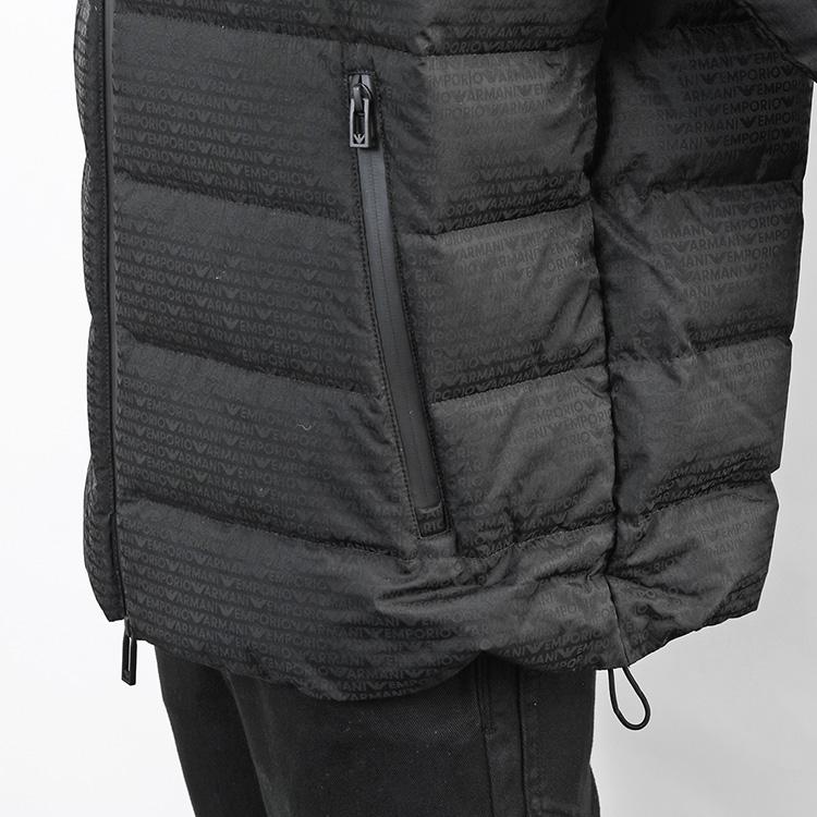 アルマーニ メンズ 総柄 ダウン EMPORIO ARMANI フード付き ナイロン ダウンジャケット EM003043-AF15384-UC001 ブラックの画像