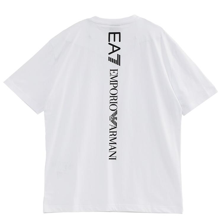 【新品】EMPORIO ARMANI EA7 アルマーニ／ バックロゴTシャツM EA7 Tシャツ Logo Series バックプリント 縦ロゴ ホワイト×ブラック