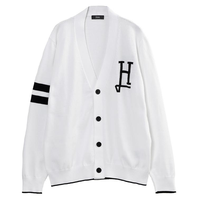 ヘルノ HERNO Hロゴ コットンカーディガン MC000211U 72140 1000 BIANCO メンズ 14ゲージ メリヤス編み レギュラーフィットの画像