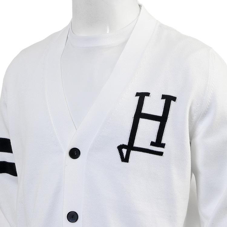 ヘルノ HERNO Hロゴ コットンカーディガン MC000211U 72140 1000 BIANCO メンズ 14ゲージ メリヤス編み レギュラーフィットの画像