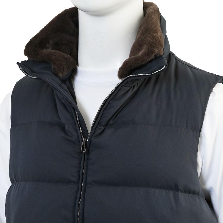 HERNO（ヘルノ） フェイクファー ダウンベスト ARENDELLE アレンデール PI001161U-12414Z-9200 NAVY ...
