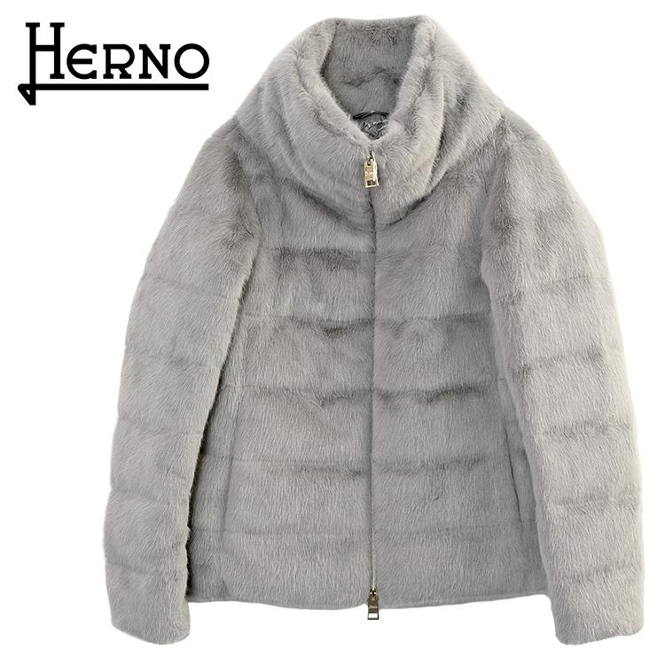 【美品】Herno グレー ダウンジャケット ファー付き38 HERNO（ヘルノ） ダウン レディース ヌートリアライクファー