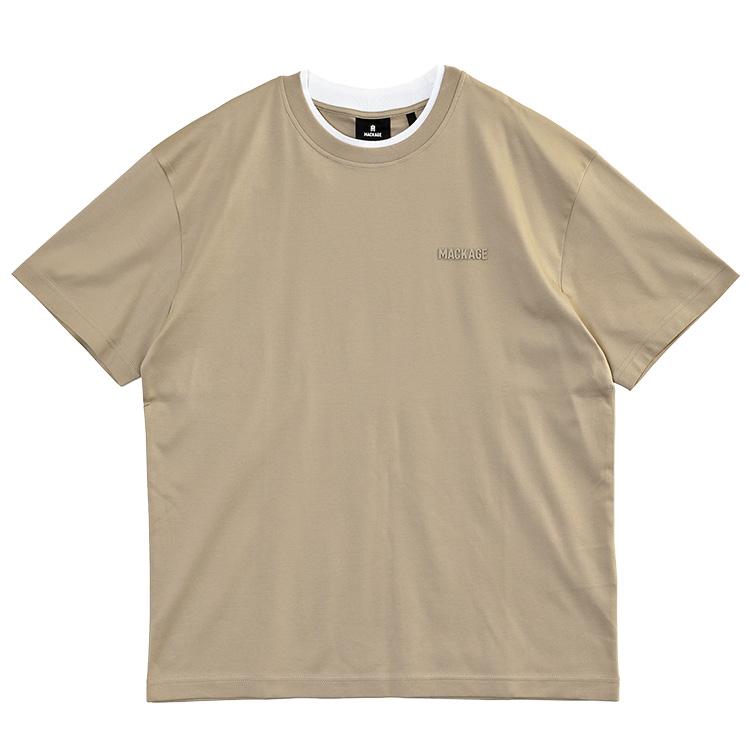 マッカージュ MACKAGE ダブルリブネック Tシャツ TEE-MNV-TAUPE WHITE オーガニックコットン メンズの画像