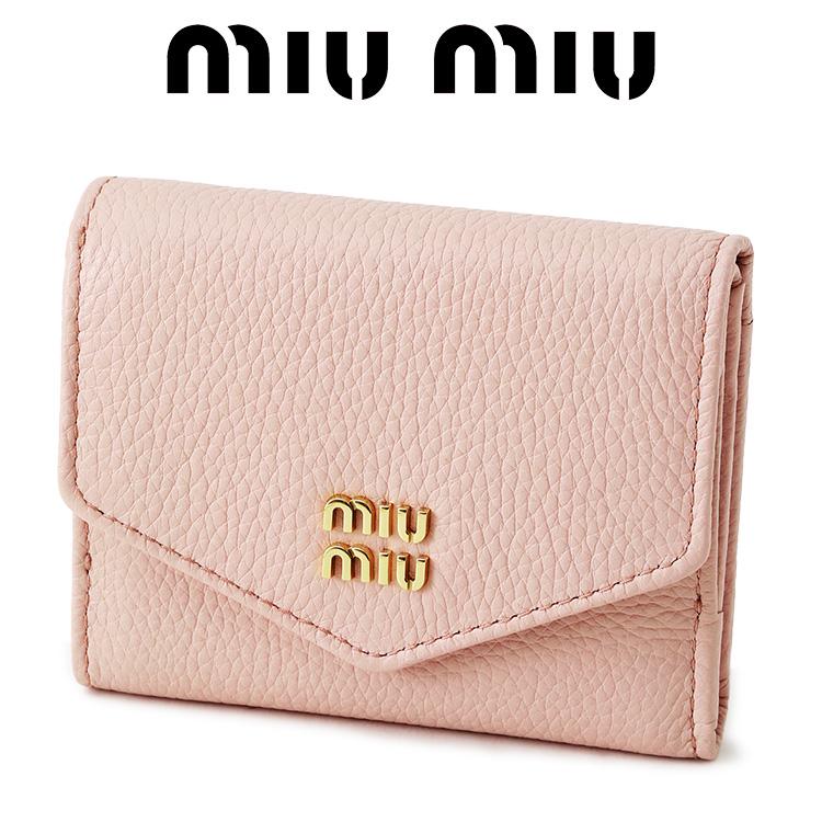匿名配送/miumiu　ヴィッテロダイノレザーフラップ付折り財布 国内直営【MIU MIU】ヴィッテロダイノレザーフラップ付 折り財布