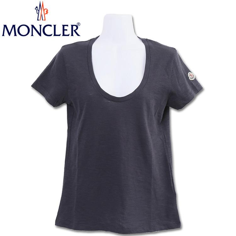 モンクレール 春夏 Moncler レディース Tシャツ Uネック スラブ スラブ Tシャツ Monc ネイビー
