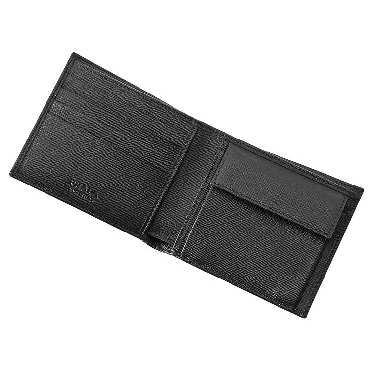 プラダ PRADA 二つ折り財布 2MO738-QHH-F0002 サフィアーノレザー コインパース付き NERO メンズの画像