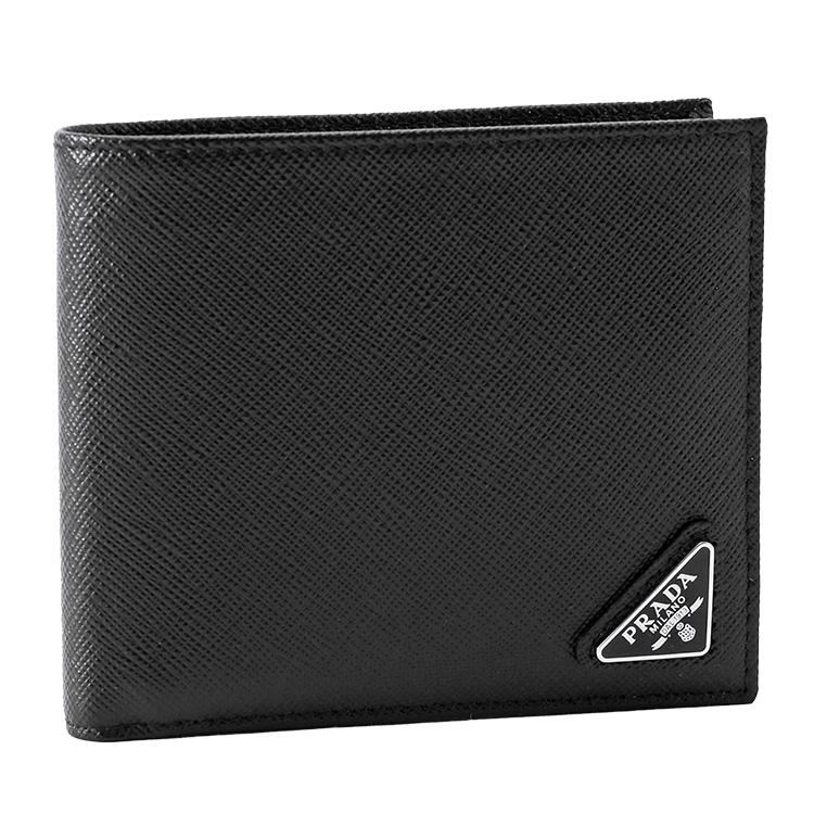 プラダ PRADA 二つ折り財布 2MO738-QHH-F0002 サフィアーノレザー コインパース付き NERO メンズの画像
