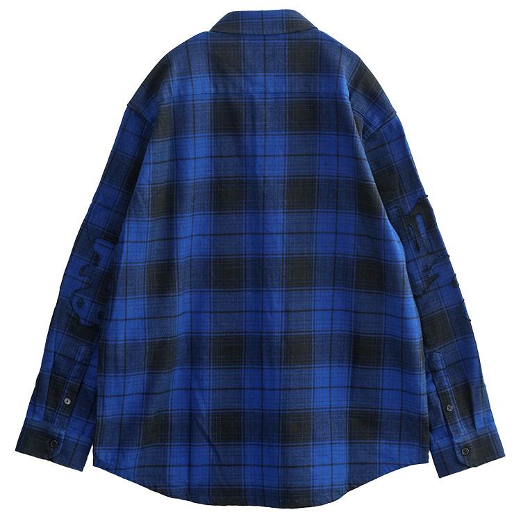 パープル ブランド PURPLE BRAND ネルシャツ オールオーバーパターン セルフ アップリケ Gothic P Flannel Shirt P331-PFMB125-Black and Blueの画像