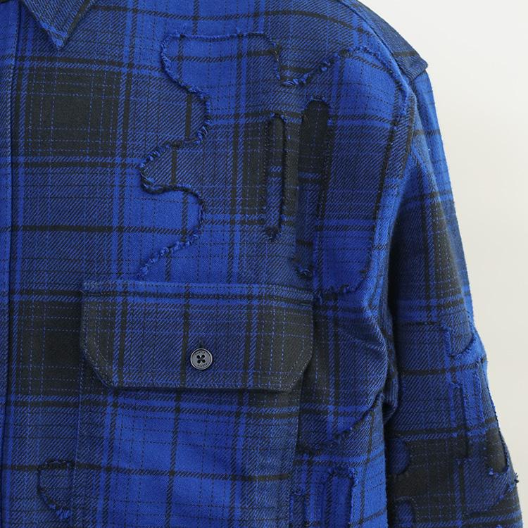 パープル ブランド PURPLE BRAND ネルシャツ オールオーバーパターン セルフ アップリケ Gothic P Flannel Shirt P331-PFMB125-Black and Blueの画像