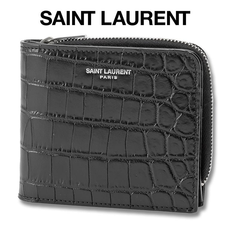 最新作の SAINT LAURENT クロコ型押し 二つ折り財布 イースト/ウェスト ジップウォレット 556268-DZEDE-1000 二つ折り財布