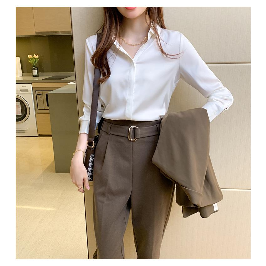 レディース サテンシャツ 長袖 ブラウス ファッション オフィス トップス カジュアルシャツ | ブランド登録なし | 12