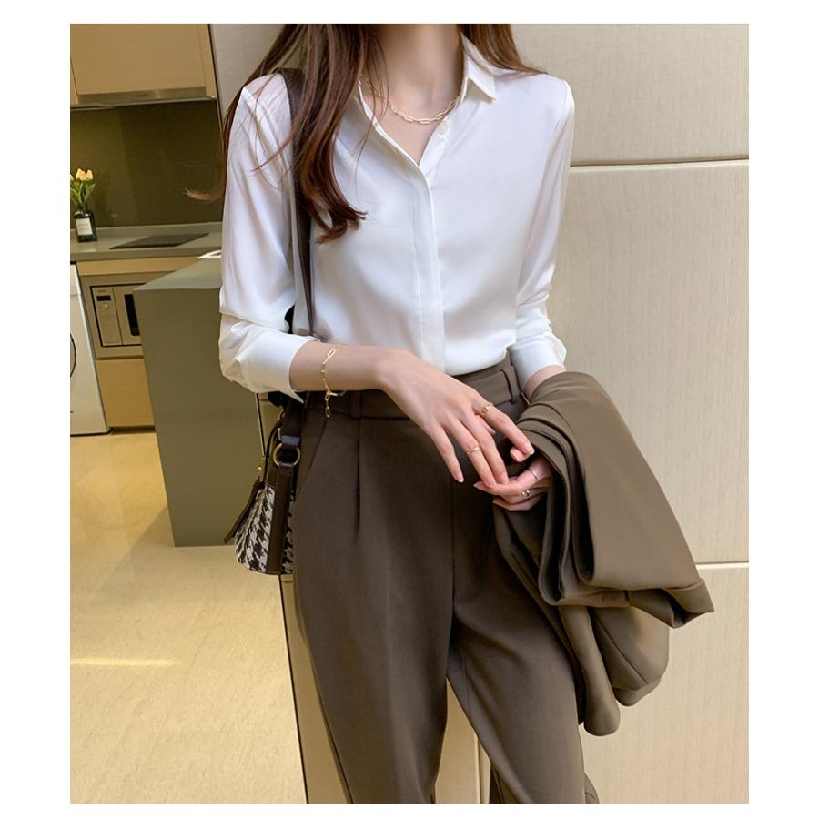 レディース サテンシャツ 長袖 ブラウス ファッション オフィス トップス カジュアルシャツ | ブランド登録なし | 13